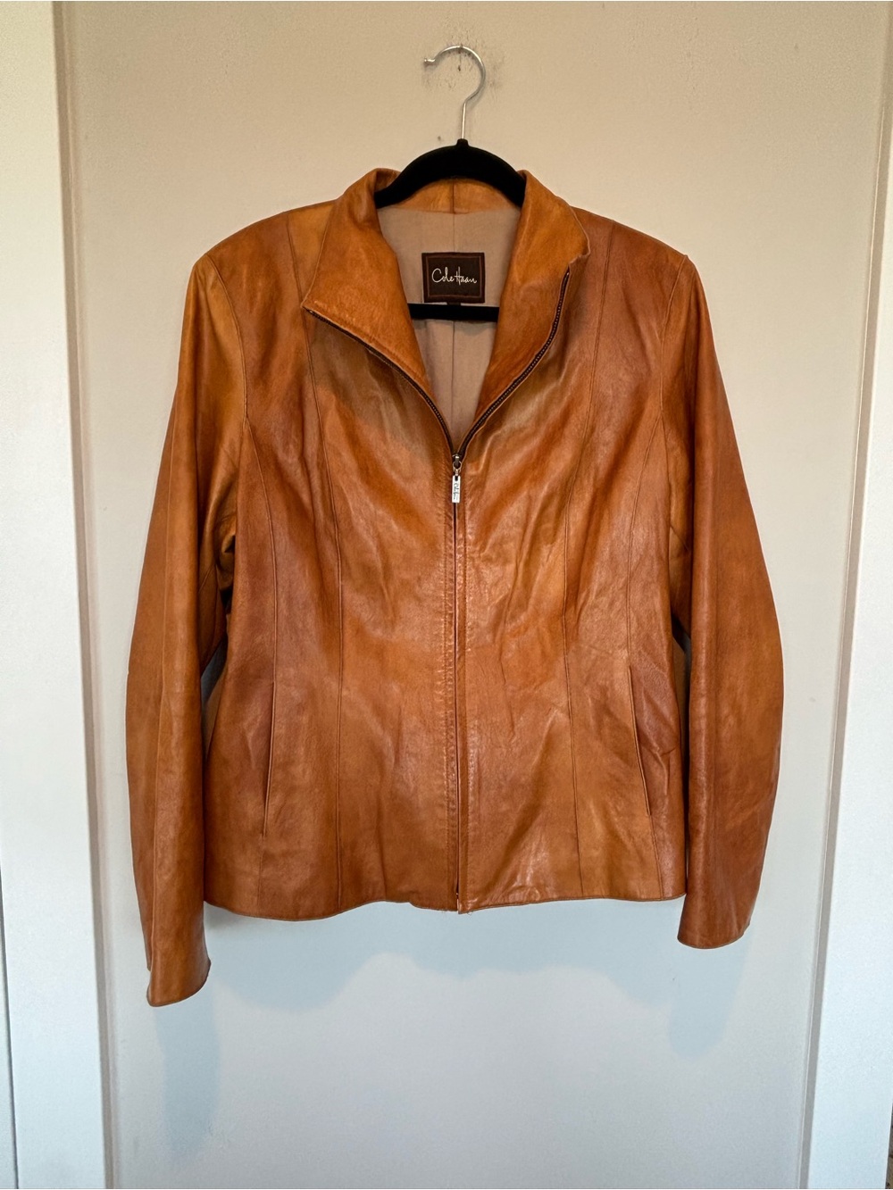 Cole Haan Tan Leather Zip-Front Jacket